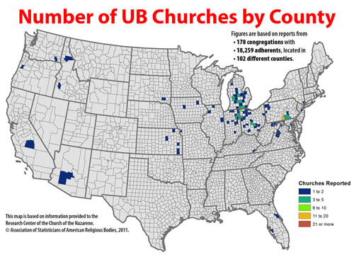 United Brethren Churches by County