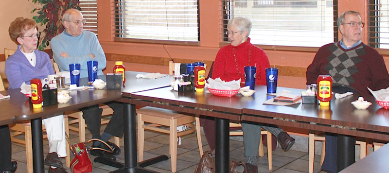 Kent and Carol Maxwell (right) organized the luncheon. On the left are John and Barbara Goodwin, who most recently served churches in western Ohio.