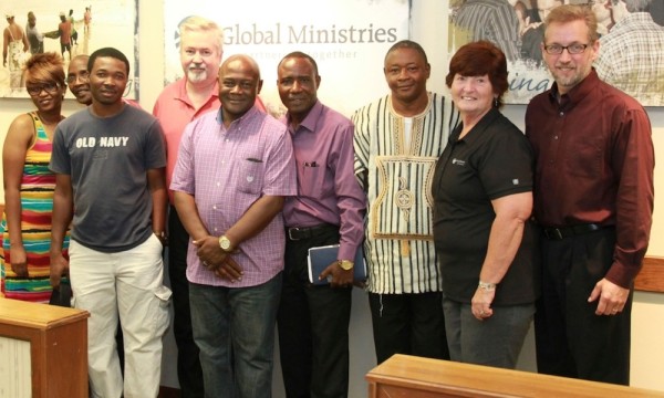 L-r: Kona Musa, Sam King, Mikaile Mambu, Bishop Phil Whipple, Joe Abu, Emmanuel Farma, James Kabangai, Donna Hollopeter, and Jeff Bleijerveld.