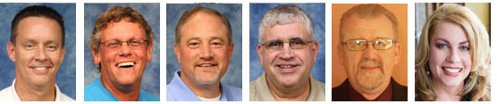 L-r: Randy Carpenter, Bob Tobey, and Mark Wilson (North region); Gary Dilley, Kevin Smith, and Tomi Cardin (West region). 